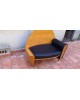 Canapé Méridienne fauteuil  chêne blond et cuir Vintage